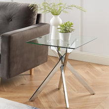 Load image into Gallery viewer, (Household) Modern Style Square Side Table with Tempered Glass Top and Metal Tubular Legs/Silver/20”Dx20”Wx22”H