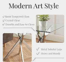 Load image into Gallery viewer, (Household) Modern Style Square Side Table with Tempered Glass Top and Metal Tubular Legs/Silver/20”Dx20”Wx22”H