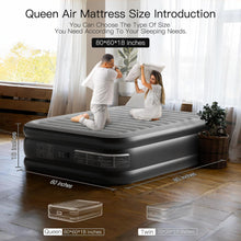 Load image into Gallery viewer, (Bedding) Queen Air Mattress with Built in Pump/18 Inch High/3 Minutes Inflate/Deflate/Indoor and Outdoor