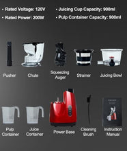 Load image into Gallery viewer, SOLD (Household) LynTorin Cold Press Juicer Machine with 3.2" Wide Feed Chute/For Fruits and Vegetables
