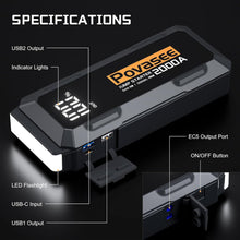 Load image into Gallery viewer, (Automotive) 5000A Jump Starter with Air Compressor/Portable Battery Jumper Starter with 150PSI Tire Inflator/12V Jump Box with LCD Display/Flashlight/Storage Case (2000A)

