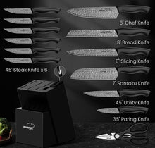 Load image into Gallery viewer, (Household) Amorston 15 Pieces Knife Set/Damascus Kitchen Knife Set with Built in Knife Sharpener Block/German Stainless Steel Knife/Block Set
