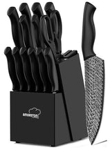 Load image into Gallery viewer, (Household) Amorston 15 Pieces Knife Set/Damascus Kitchen Knife Set with Built in Knife Sharpener Block/German Stainless Steel Knife/Block Set
