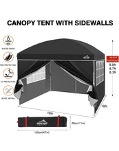 Load image into Gallery viewer, (Lawn &amp; Garden) AIGOCANO Pop up Canopy Tent with 4 Sidewalls/10x10 Deluxe Dome Gazebo/Roller Bag/4 Sandbags/4 Ropes/8 Stakes(Black)

