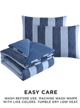 Load image into Gallery viewer, SOLD (Bedding) Juicy Couture Denim Stripe Full/Queen Comforter Set - 3-Piece Machine Washable Reversible Blue Bedding Comforter and Sham Set
