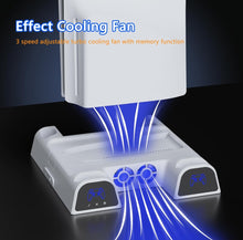 Load image into Gallery viewer, (Electronics) Vertical Stand with Cooling Fan Station for PS5 Slim Console/Playstation 5 Slim Accessories Charger for Disc Digital Edition/Controller Charging Dock/Headset Holder/Game Storage/Remote Slot
