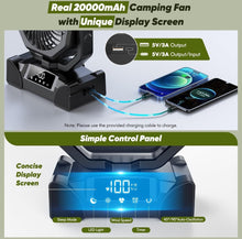Load image into Gallery viewer, (Lawn &amp; Garden) AUZONIMICS 3-In-1 Camping Fan/5 Speed/20000mAh/Cordless Rechargeable Portable/USB C/Battery Powered/LED Light, Display Screen
