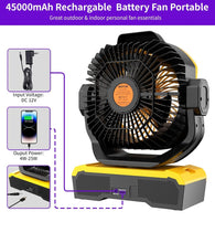 Load image into Gallery viewer, WESTTREE Battery Operated Large Airflow Fan/45000mAh/Rechargeable Cordless/360°Auto Oscillation &amp; Timer/Quiet/Battery Powered/Portable with RGBW Lights
