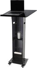 Load image into Gallery viewer, (Household/Office) Professional Presentation Podium/Acrylic Pulpit Stand/47" Clear Black Rolling Podium Stand with Storage Shelf/Classroom, Weddings, Conference, Concert
